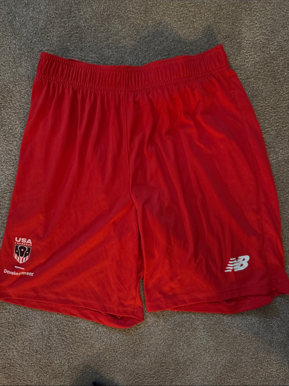 New Balance Men's Bright Red Athletic Shorts with USA LAX Crest